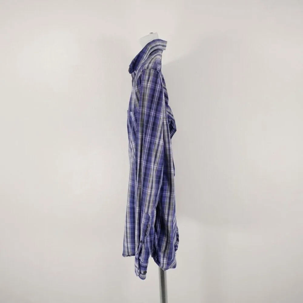 Banana Republic Blue‎ Plaid Pocket Collared Button Down Large 16-16.5 Cotton